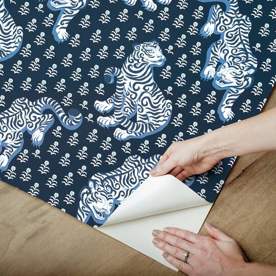 PrintFresh Tiger Queen Navy Peel & Stick Wallpaper